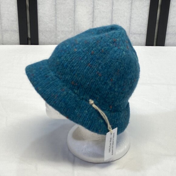 Made4U Felted Wool Knit Bucket Style Brim Beanie Hat Ireland Turquoise Speckles - Picture 2 of 10